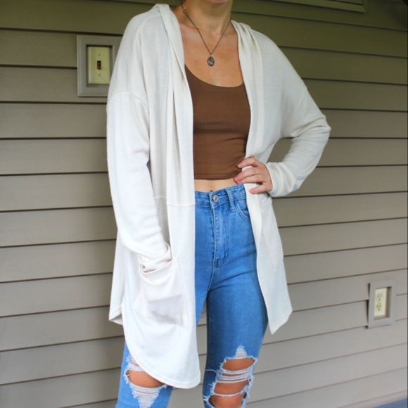 Cream Cardigan Long Sleeve Open Front - Picture 1 of 9